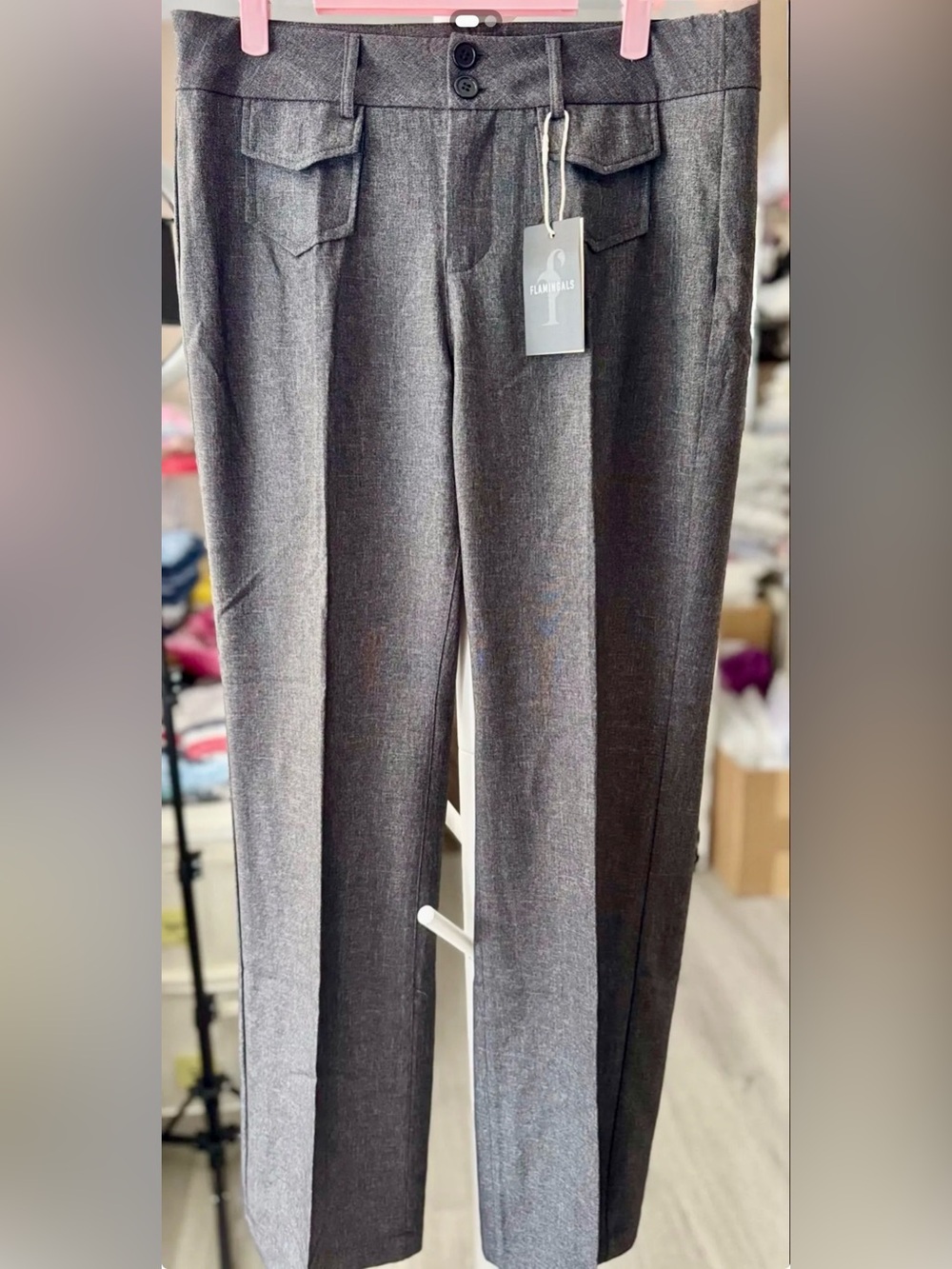 Flamingals ~ NWT ~ Solid Seam Front Patch Pocket Mid Rise Straight Leg Pants
